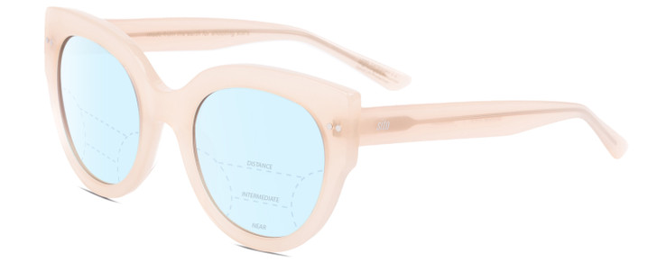 Profile View of SITO SHADES GOOD LIFE Designer Progressive Lens Blue Light Blocking Eyeglasses in Vanilla Pink Crystal Ladies Round Full Rim Acetate 54 mm