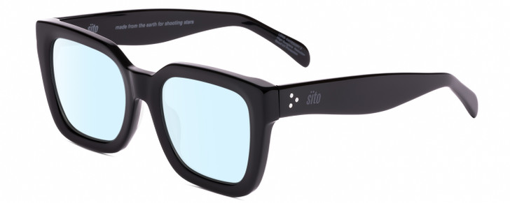 Profile View of SITO SHADES HARLOW Designer Blue Light Blocking Eyeglasses in Black Ladies Square Full Rim Acetate 52 mm