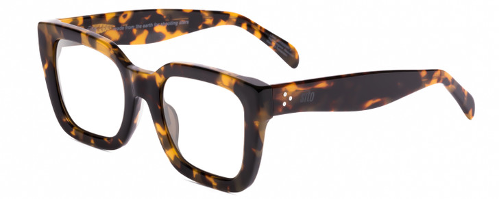 Profile View of SITO SHADES HARLOW Designer Single Vision Prescription Rx Eyeglasses in Amber Tortoise Havana Ladies Square Full Rim Acetate 52 mm