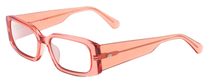 Profile View of SITO SHADES INNER VISION Designer Reading Eye Glasses with Custom Cut Powered Lenses in Watermelon Pink Crystal Ladies Square Full Rim Acetate 56 mm