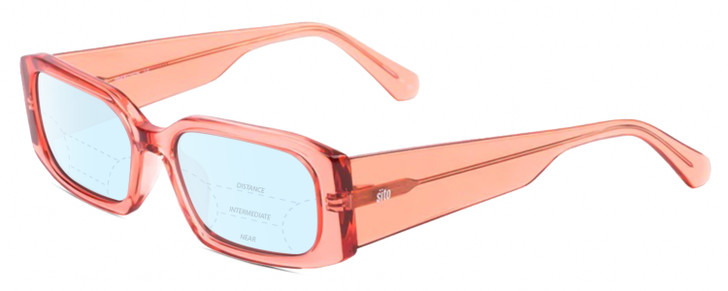 Profile View of SITO SHADES INNER VISION Designer Progressive Lens Blue Light Blocking Eyeglasses in Watermelon Pink Crystal Ladies Square Full Rim Acetate 56 mm