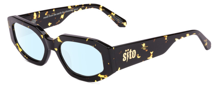 Profile View of SITO SHADES JUICY Designer Blue Light Blocking Eyeglasses in Limeade Black Yellow Tortoise Ladies Square Full Rim Acetate 53 mm