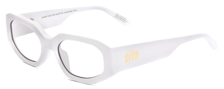 Profile View of SITO SHADES JUICY Designer Reading Eye Glasses with Custom Cut Powered Lenses in White Ladies Square Full Rim Acetate 53 mm