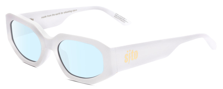 Profile View of SITO SHADES JUICY Designer Blue Light Blocking Eyeglasses in White Ladies Square Full Rim Acetate 53 mm