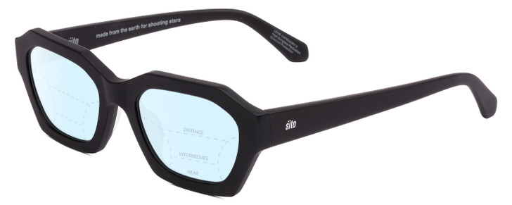Profile View of SITO SHADES KINETIC Designer Progressive Lens Blue Light Blocking Eyeglasses in Black Unisex Square Full Rim Acetate 54 mm