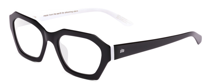 Profile View of SITO SHADES KINETIC Designer Reading Eye Glasses with Custom Cut Powered Lenses in Black White Unisex Square Full Rim Acetate 54 mm