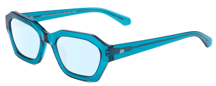 Profile View of SITO SHADES KINETIC Designer Blue Light Blocking Eyeglasses in Caribbean Blue Crystal Unisex Square Full Rim Acetate 54 mm