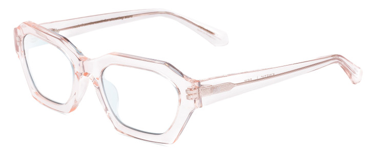 Profile View of SITO SHADES KINETIC Designer Reading Eye Glasses in Dew Clear Pink Crystal Unisex Square Full Rim Acetate 54 mm