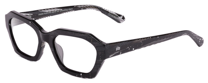 Profile View of SITO SHADES KINETIC Designer Single Vision Prescription Rx Eyeglasses in Matrix Black White Unisex Square Full Rim Acetate 54 mm