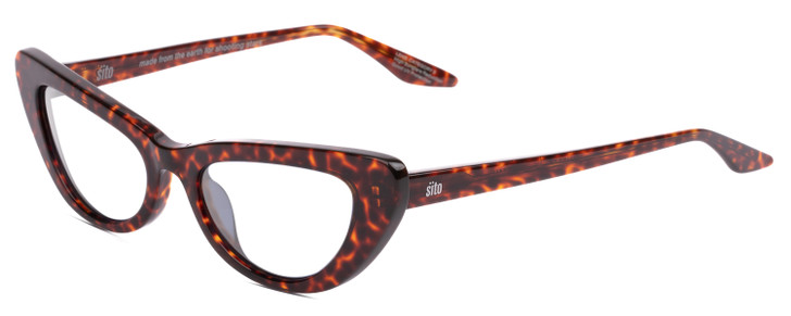 Profile View of SITO SHADES LUNETTE Designer Reading Eye Glasses with Custom Cut Powered Lenses in Amber Cheetah Ladies Cat Eye Full Rim Acetate 52 mm