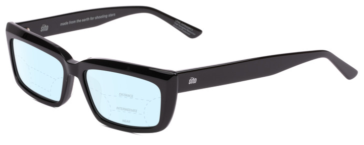 Profile View of SITO SHADES NIGHT IN MOTION Designer Progressive Lens Blue Light Blocking Eyeglasses in Black Unisex Square Full Rim Acetate 57 mm