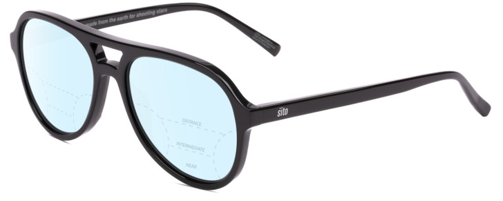 Profile View of SITO SHADES NIGHTFEVER Designer Progressive Lens Blue Light Blocking Eyeglasses in Black Unisex Pilot Full Rim Acetate 58 mm