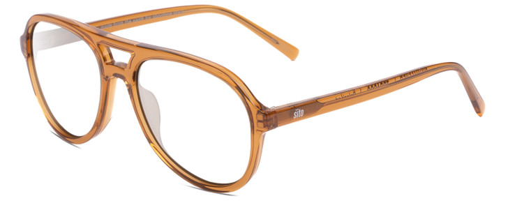 Profile View of SITO SHADES NIGHTFEVER Designer Reading Eye Glasses with Custom Cut Powered Lenses in Tobacco Orange Crystal Unisex Pilot Full Rim Acetate 58 mm
