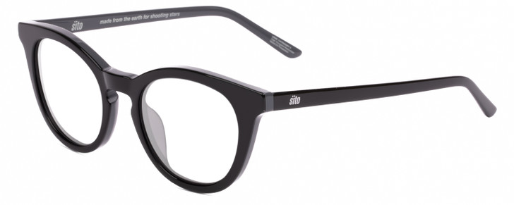 Profile View of SITO SHADES NOW OR NEVER Designer Reading Eye Glasses in Black Gray Ladies Round Full Rim Acetate 50 mm