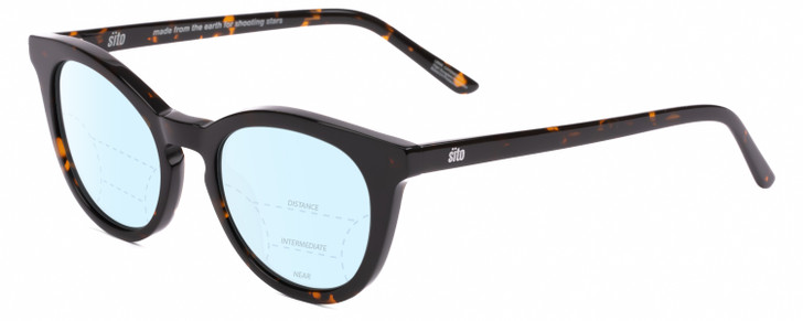 Profile View of SITO SHADES NOW OR NEVER Designer Progressive Lens Blue Light Blocking Eyeglasses in Demi-Tortoise Havana Ladies Round Full Rim Acetate 50 mm