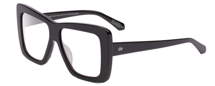 Profile View of SITO SHADES PAPILLION Designer Bi-Focal Prescription Rx Eyeglasses in Black Ladies Square Full Rim Acetate 56 mm