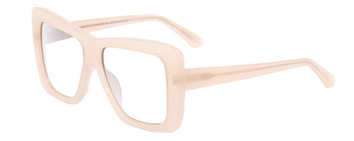 Profile View of SITO SHADES PAPILLION Designer Reading Eye Glasses in Vanilla Pink Crystal Ladies Square Full Rim Acetate 56 mm