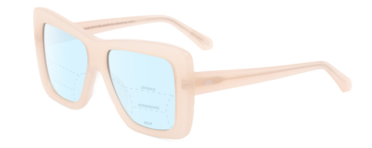 Profile View of SITO SHADES PAPILLION Designer Progressive Lens Blue Light Blocking Eyeglasses in Vanilla Pink Crystal Ladies Square Full Rim Acetate 56 mm
