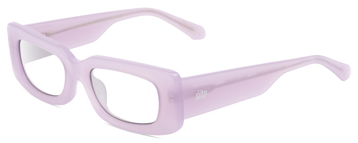 Profile View of SITO SHADES REACHING DAWN Designer Single Vision Prescription Rx Eyeglasses in Wild Orchid Purple Crystal Ladies Square Full Rim Acetate 51 mm