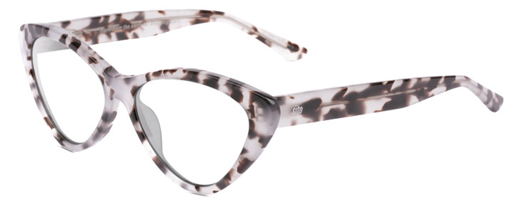 Profile View of SITO SHADES SEDUCTION Designer Reading Eye Glasses with Custom Cut Powered Lenses in Snow White Brown Tortoise Havana Ladies Cat Eye Full Rim Acetate 57 mm