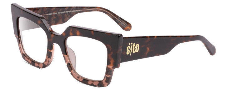 Profile View of SITO SHADES SENSORY DIVISION Designer Reading Eye Glasses with Custom Cut Powered Lenses in Quartz Tortoise Havana Ladies Cat Eye Full Rim Acetate 53 mm