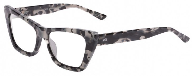 Profile View of SITO SHADES WONDERLAND Designer Reading Eye Glasses with Custom Cut Powered Lenses in Black Grey Tortoise Ladies Cat Eye Full Rim Acetate 54 mm