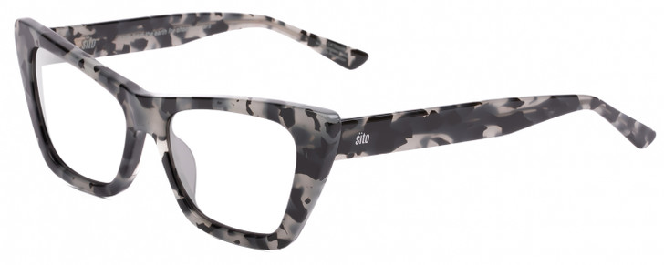 Profile View of SITO SHADES WONDERLAND Designer Single Vision Prescription Rx Eyeglasses in Black Grey Tortoise Ladies Cat Eye Full Rim Acetate 54 mm
