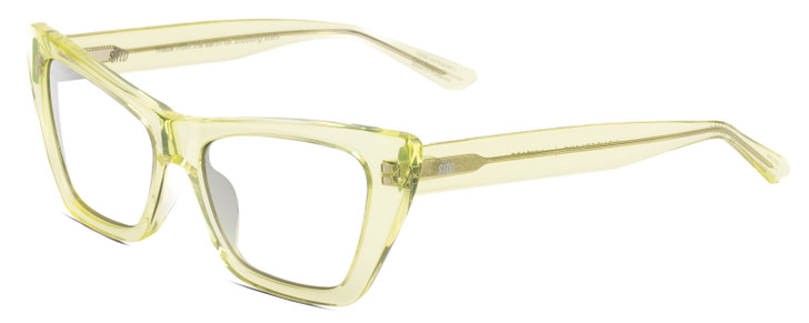 Profile View of SITO SHADES WONDERLAND Designer Reading Eye Glasses with Custom Cut Powered Lenses in Limeade Green Crystal Ladies Cat Eye Full Rim Acetate 54 mm