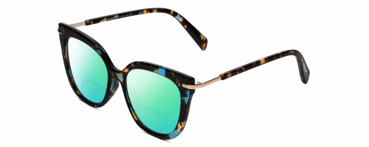 Profile View of Kendall+Kylie KK5128CE CECI Designer Polarized Reading Sunglasses with Custom Cut Powered Green Mirror Lenses in Blue Demi Tortoise Havana Ladies Cat Eye Full Rim Acetate 53 mm