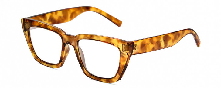 Profile View of Kendall+Kylie KK5145CE SADIE Designer Reading Eye Glasses with Custom Cut Powered Lenses in Amber Demi Tortoise Havana Crystal Ladies Square Full Rim Acetate 50 mm