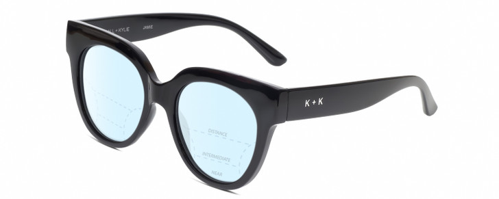 Profile View of Kendall+Kylie KK5149CE JAMIE Designer Progressive Lens Blue Light Blocking Eyeglasses in Gloss Black Ladies Round Full Rim Acetate 51 mm