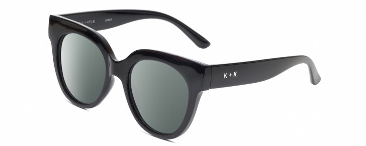 Profile View of Kendall+Kylie KK5149CE JAMIE Designer Polarized Sunglasses with Custom Cut Smoke Grey Lenses in Gloss Black Ladies Round Full Rim Acetate 51 mm