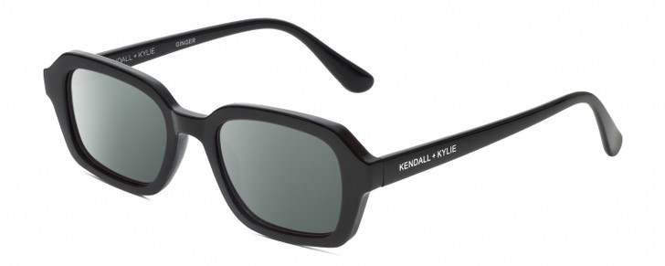 Profile View of Kendall+Kylie KK5152CE GINGER Designer Polarized Sunglasses with Custom Cut Smoke Grey Lenses in Gloss Black Ladies Hexagonal Full Rim Acetate 50 mm