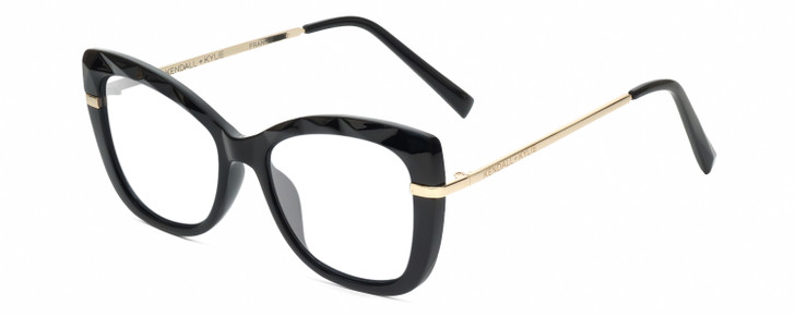 Profile View of Kendall+Kylie KK5156CE FRANNIE Designer Progressive Lens Prescription Rx Eyeglasses in Gloss Black Gold Ladies Cat Eye Full Rim Acetate 52 mm