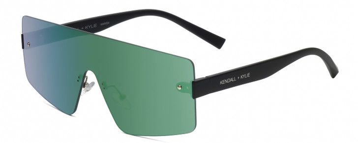 Profile View of Kendall+Kylie KK5159CE MARISKA Women Designer Sunglasses Black/Green Mirror 71mm