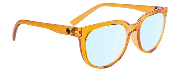 Profile View of SPY Optics Bewilder Designer Blue Light Blocking Eyeglasses in Orange Crystal Unisex Panthos Full Rim Acetate 54 mm