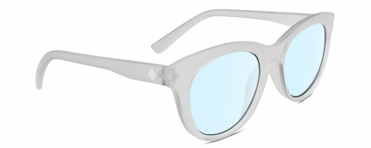 Profile View of SPY Optics Boundless  Designer Blue Light Blocking Eyeglasses in Matte Clear Crystal Unisex Cat Eye Full Rim Acetate 53 mm