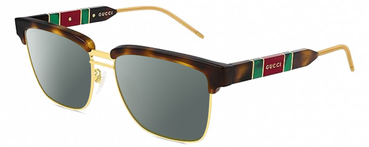 Profile View of Gucci GG0603S Designer Polarized Sunglasses with Custom Cut Smoke Grey Lenses in Tortoise Havana Gold Red Green Unisex Square Full Rim Metal 56 mm