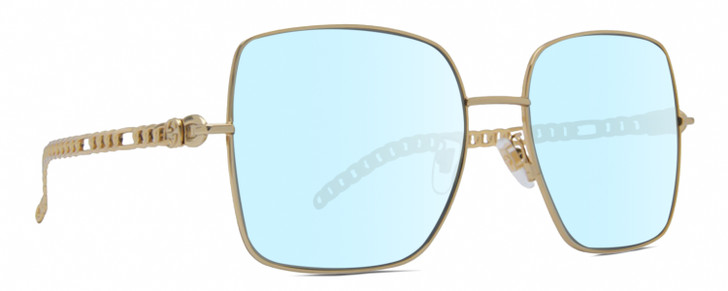 Profile View of Gucci GG0724S Designer Blue Light Blocking Eyeglasses in Shiny Gold Black Ladies Square Full Rim Metal 61 mm