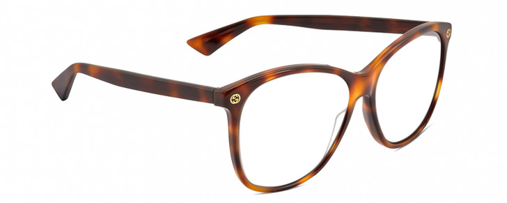 Profile View of Gucci GG0024S Designer Reading Eye Glasses in Brown Tortoise Havana Unisex Square Full Rim Acetate 58 mm