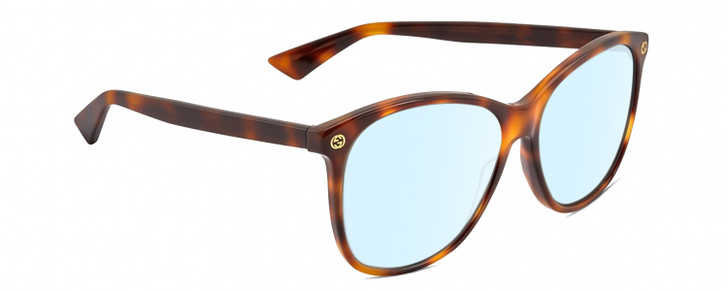 Profile View of Gucci GG0024S Designer Blue Light Blocking Eyeglasses in Brown Tortoise Havana Unisex Square Full Rim Acetate 58 mm