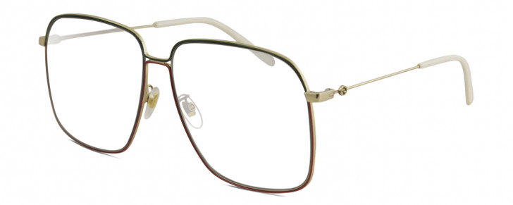 Profile View of Gucci GG0394S Designer Reading Eye Glasses in Red Green Gold White Ladies Square Full Rim Metal 61 mm