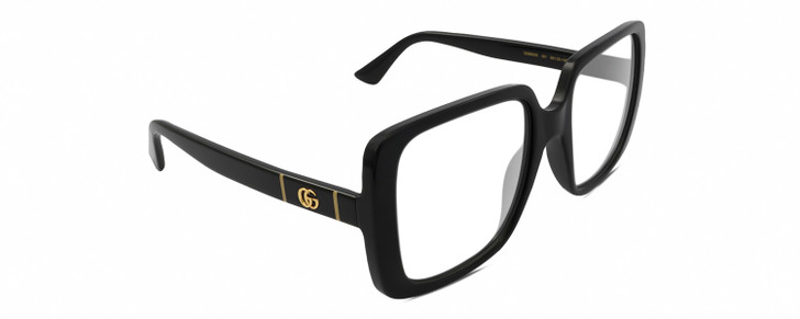 Profile View of Gucci GG0632S Designer Reading Eye Glasses in Gloss Black Gold Ladies Square Full Rim Acetate 56 mm