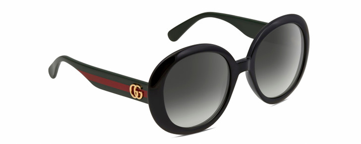 Profile View of Gucci GG0712S Womens Round Designer Sunglasses Black Red Gold/Grey Gradient 55mm