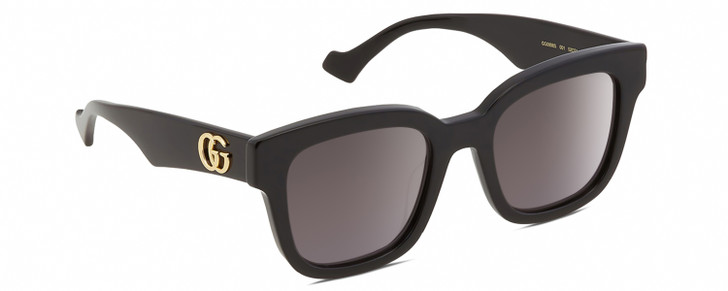 Profile View of Gucci GG0998S Women Cat Eye Full Rim Designer Sunglasses in Black Gold/Grey 52mm