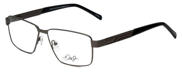 Profile View of Dale Earnhardt, Jr. DJ6816 Designer Reading Eye Glasses with Custom Cut Powered Lenses in Satin GunMetal Silver Black Unisex Rectangular Full Rim Stainless Steel 60 mm