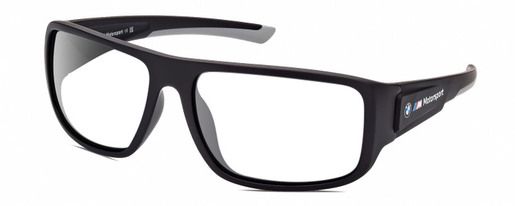 Profile View of BMW BS0023 Designer Single Vision Prescription Rx Eyeglasses in Matte Black Grey Mens Rectangular Full Rim Acetate 63 mm