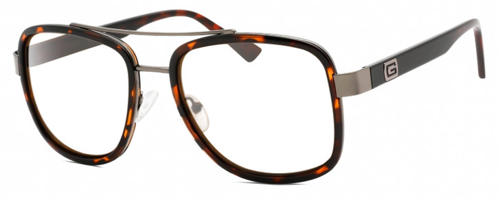 Profile View of Guess Factory GF5091 Designer Reading Eye Glasses with Custom Cut Powered Lenses in Tortoise Havana Gunmetal Black Ladies Pilot Full Rim Acetate 57 mm