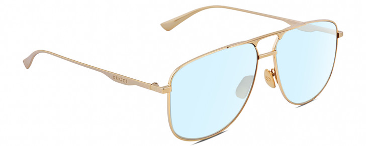 Profile View of Gucci GG0336S Designer Blue Light Blocking Eyeglasses in Gold Unisex Square Full Rim Metal 60 mm