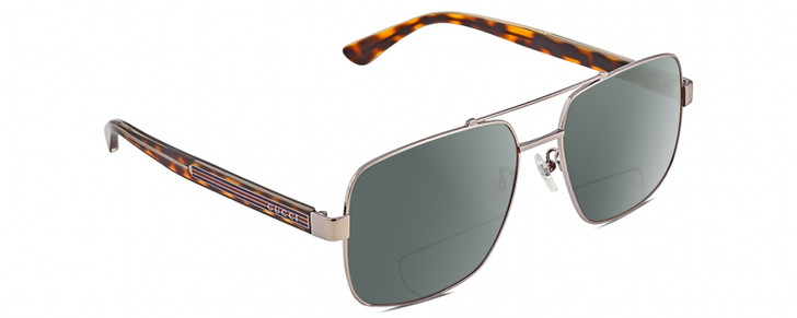 Profile View of Gucci GG0529S Designer Polarized Reading Sunglasses with Custom Cut Powered Smoke Grey Lenses in Ruthenium Silver Tortoise Unisex Square Full Rim Metal 60 mm